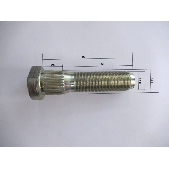 Болт колеса заднего КАМАЗ ЕВРО М22*95*1,5  (шлиц d=26 мм, l=23 мм) тефлон Автомагнат (10/50) - 1